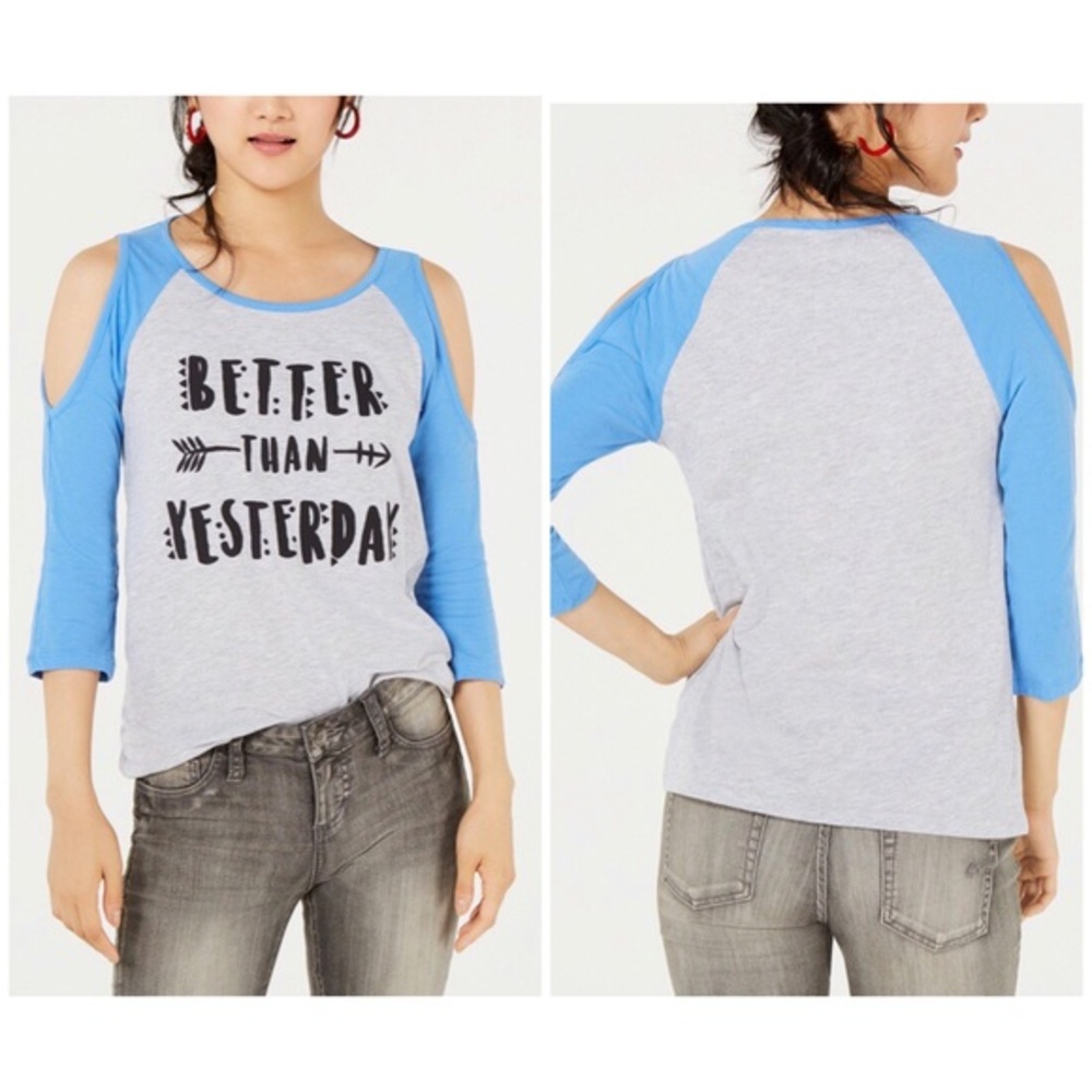 Love Tribe Jrs Cold-Shoulder Printed Baseball Tee